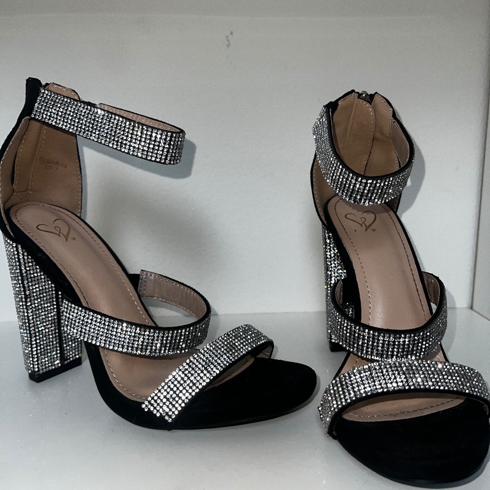 Black Rhinestone Heels